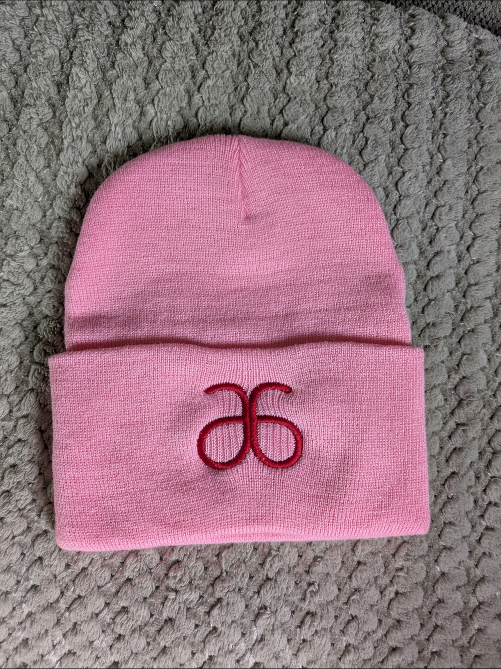 Arbonne Pink Beanie with Red Embroidered Logo